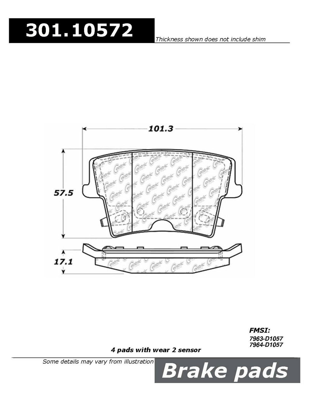 centric parts premium ceramic brake pads with shims and hardware  frsport 301.10572