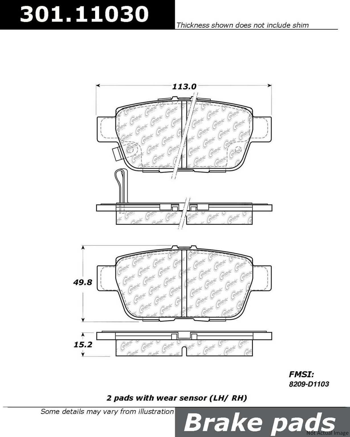 Stoptech Centric Centric Premium Ceramic Brake Pads 301.11030