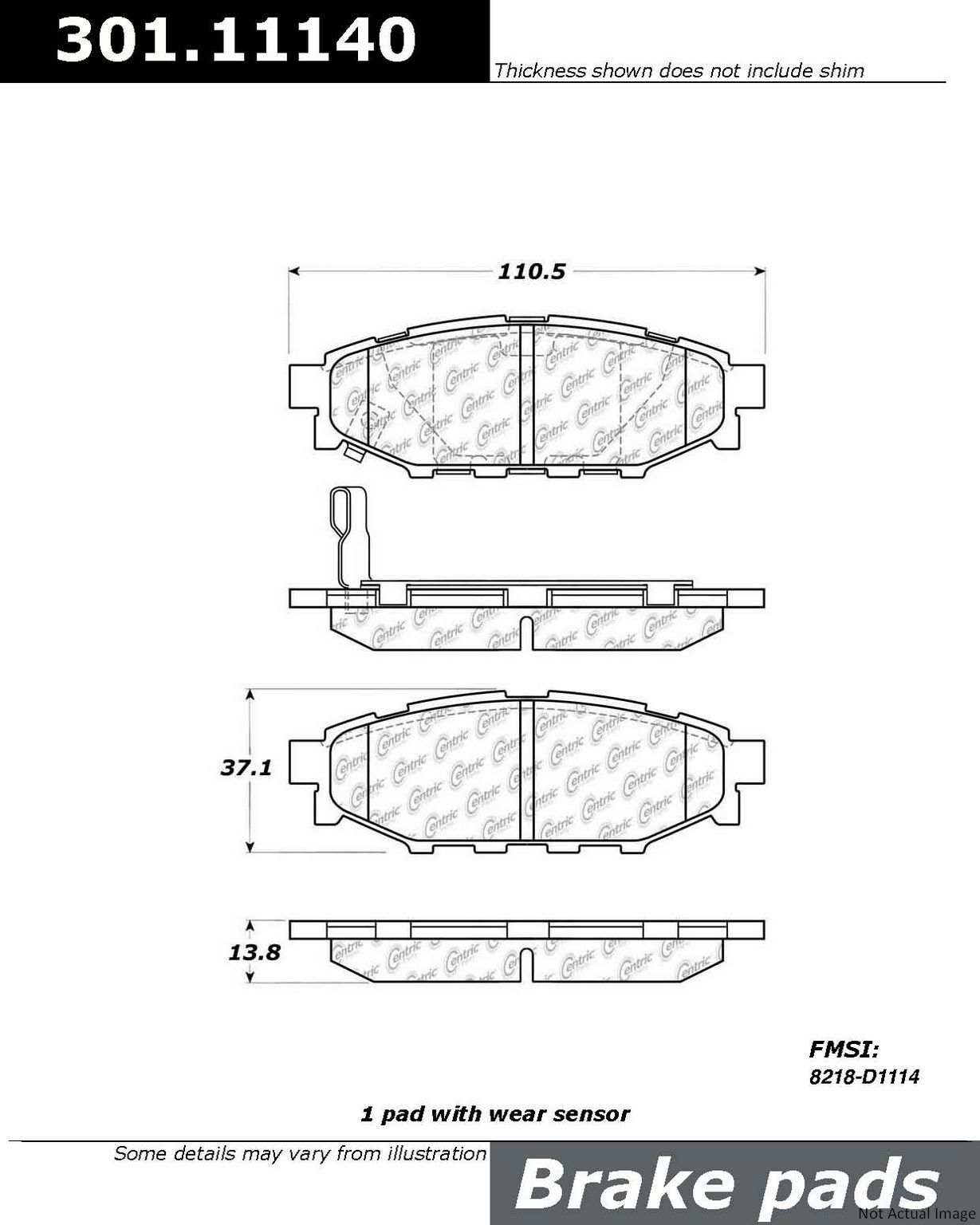 Stoptech Centric Centric Premium Ceramic Brake Pads 301.11140