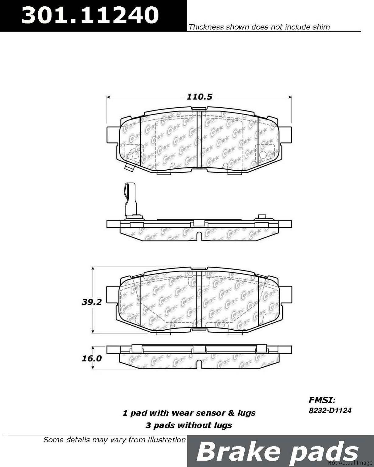 Stoptech Centric Centric Premium Ceramic Brake Pads 301.11240