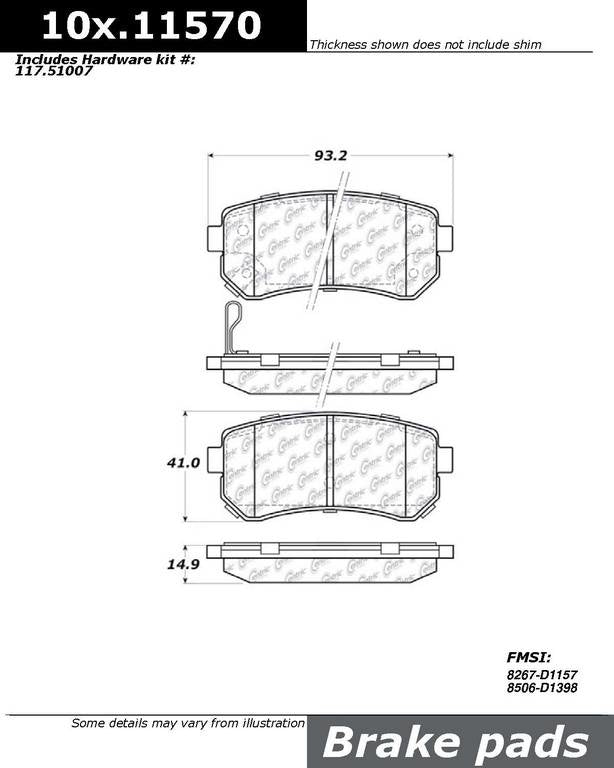 Stoptech Centric Centric Premium Ceramic Brake Pads 301.11570