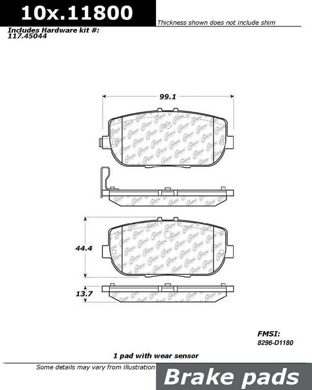 Stoptech Centric Centric Premium Ceramic Brake Pads 301.11800