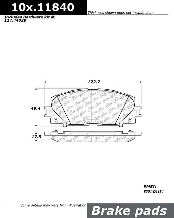 Stoptech Centric Centric Premium Ceramic Brake Pads 301.11840