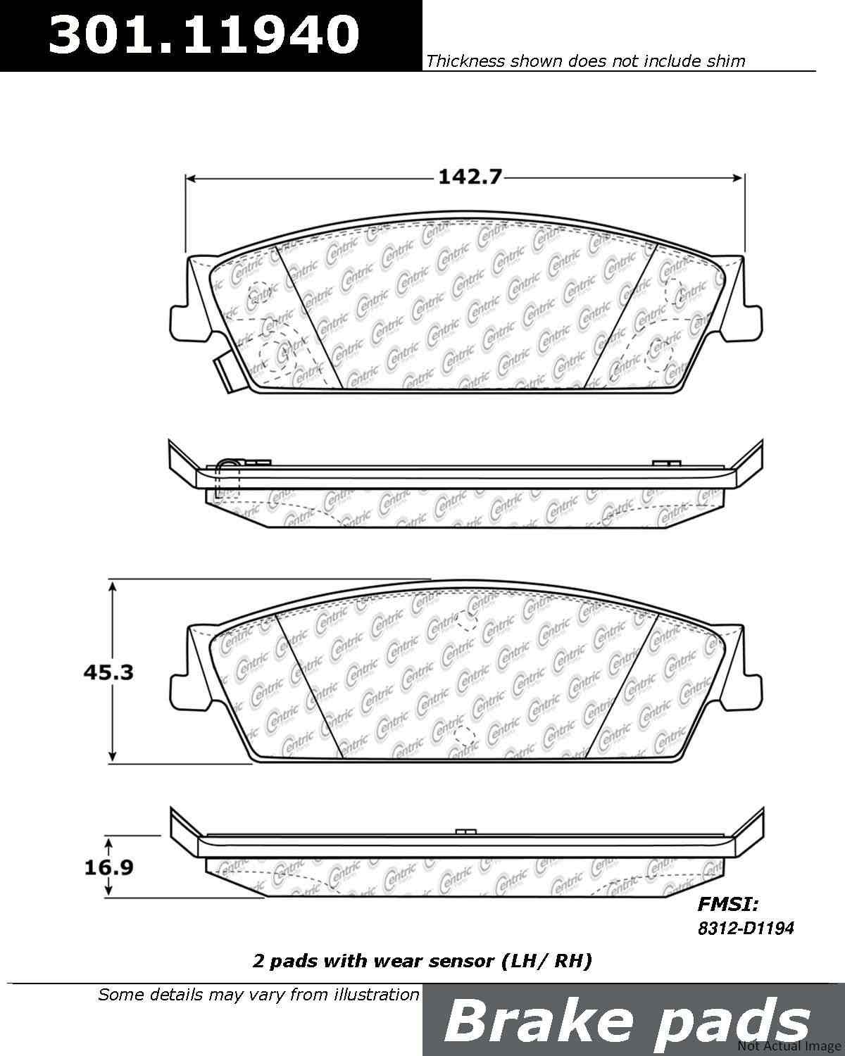 Stoptech Centric Centric Premium Ceramic Brake Pads 301.11940