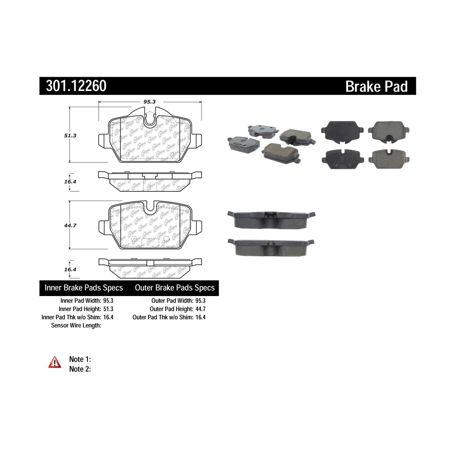 centric parts premium ceramic brake pads with shims and hardware  frsport 301.12260