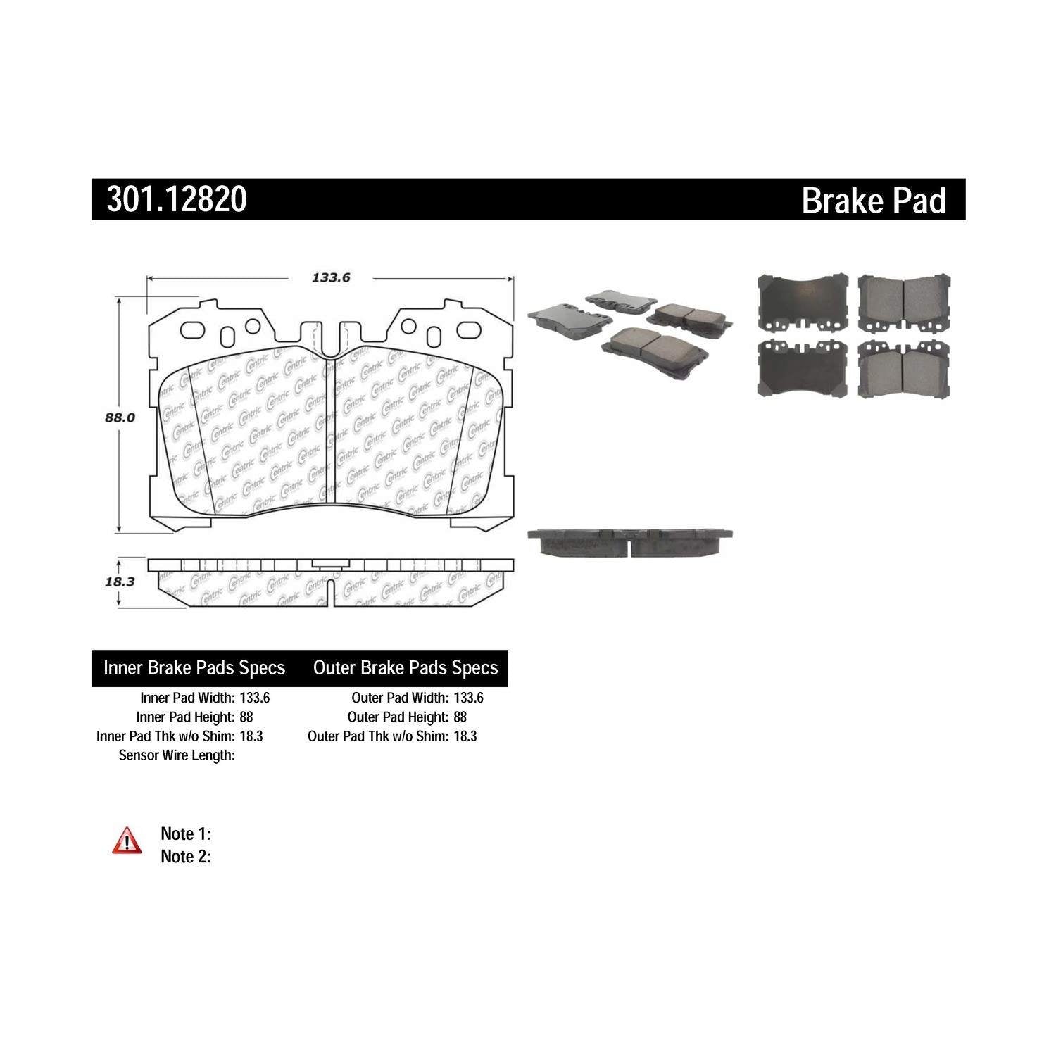 centric parts premium ceramic brake pads with shims and hardware  frsport 301.12820