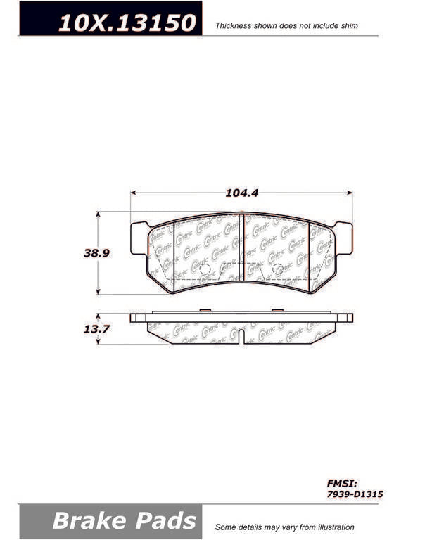 Stoptech Centric Centric Premium Ceramic Brake Pads 301.13150