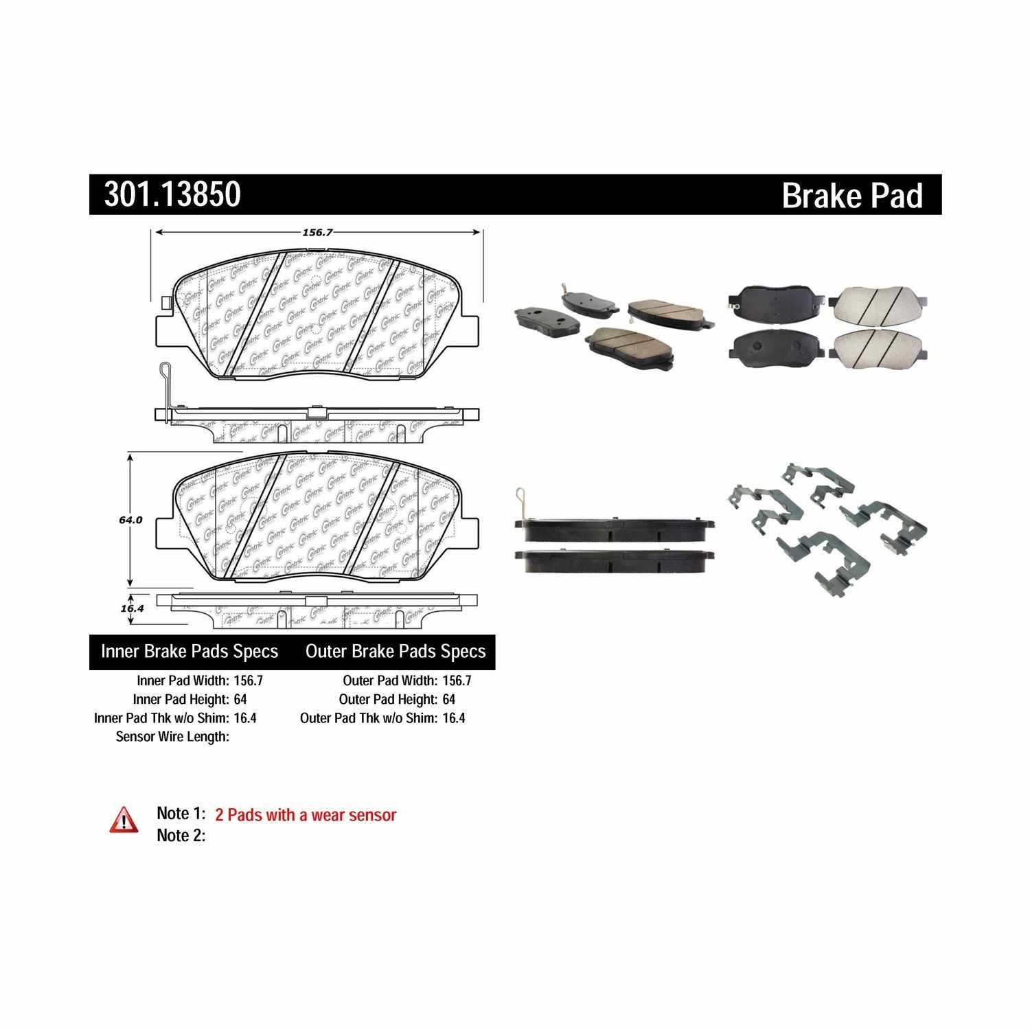 centric parts premium ceramic brake pads with shims and hardware  frsport 301.13850