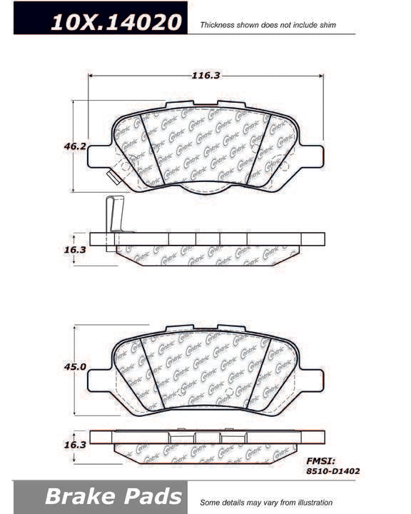 Stoptech Centric Centric Premium Ceramic Brake Pads 301.14020