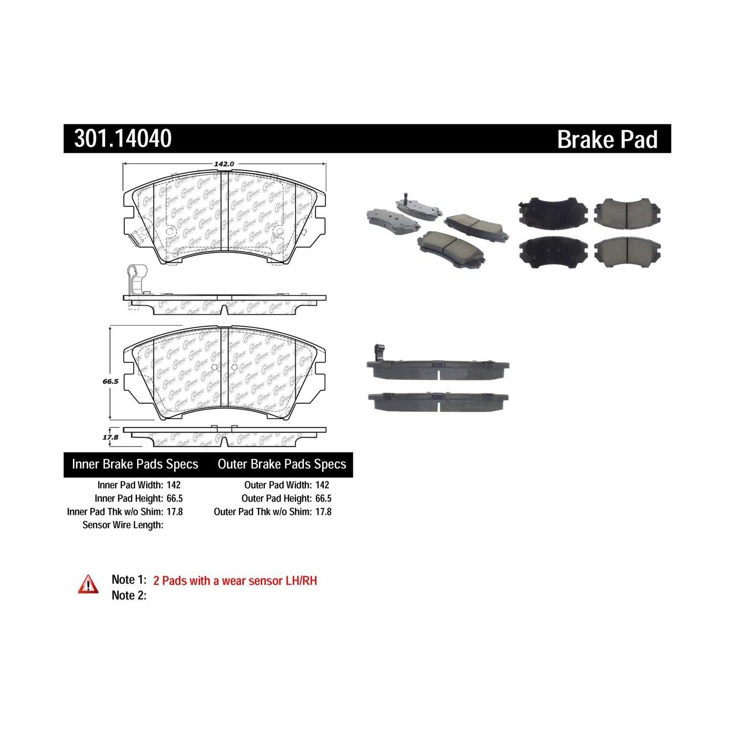 centric parts premium ceramic brake pads with shims and hardware  frsport 301.14040