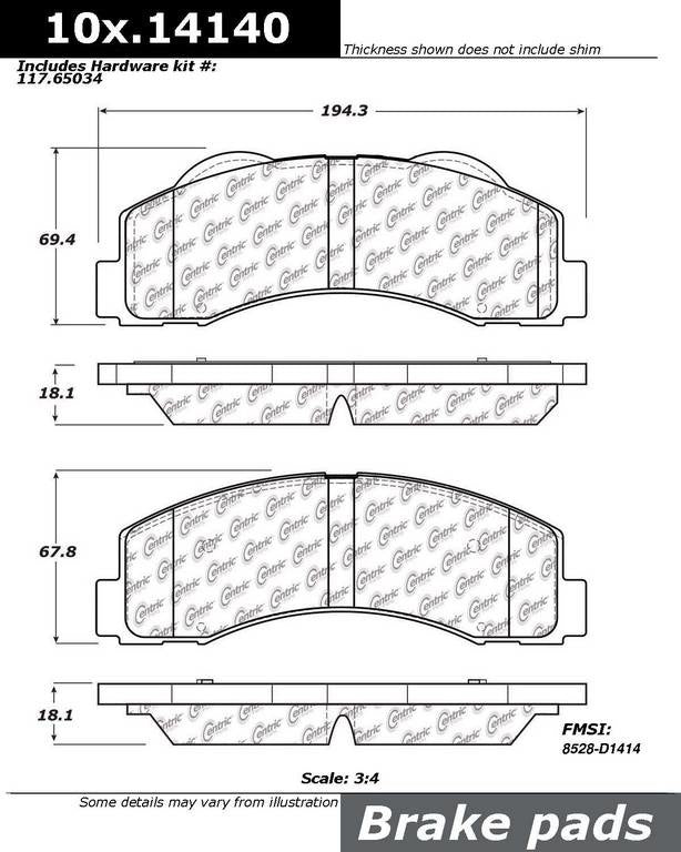 Stoptech Centric Centric Premium Ceramic Brake Pads 301.14140