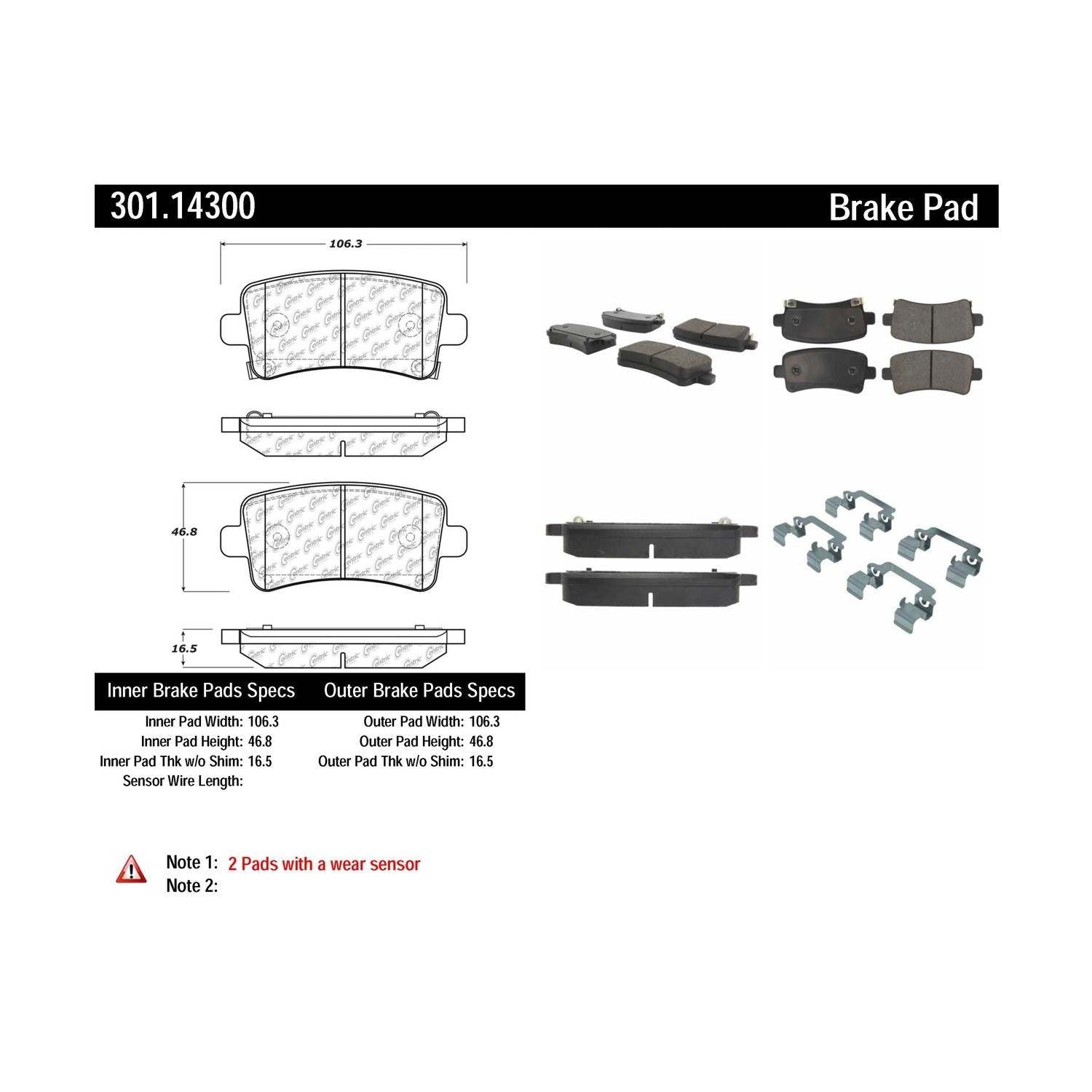 centric parts premium ceramic brake pads with shims and hardware  frsport 301.14300