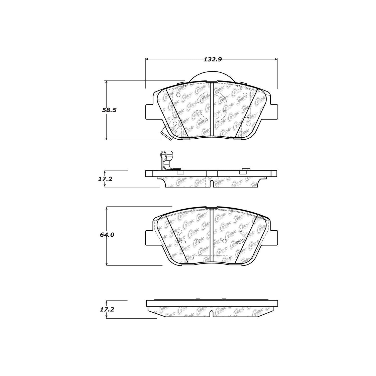 centric parts premium ceramic brake pads with shims and hardware  frsport 301.14440