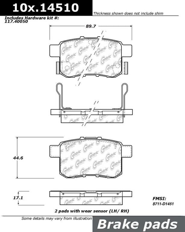 Stoptech Centric Centric Premium Ceramic Brake Pads 301.14510