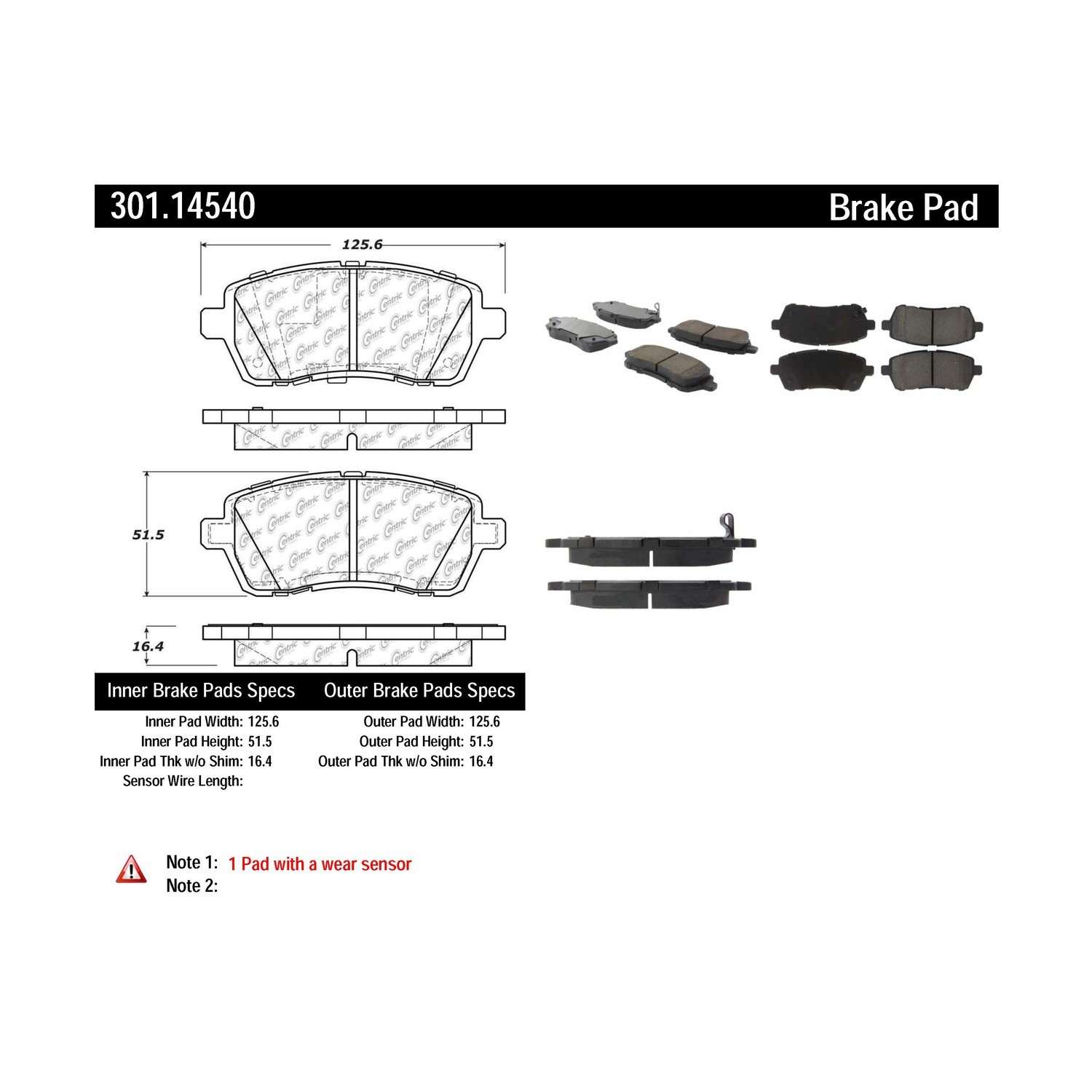 centric parts premium ceramic brake pads with shims and hardware  frsport 301.14540