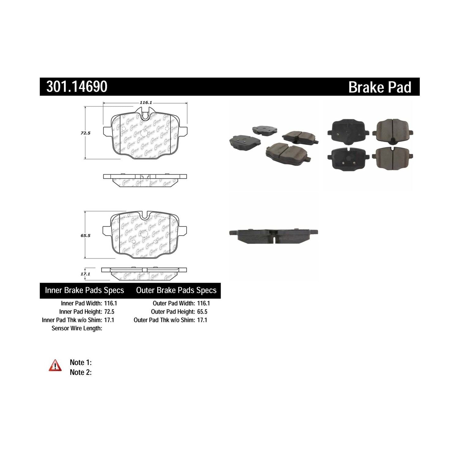 centric parts premium ceramic brake pads with shims and hardware  frsport 301.14690