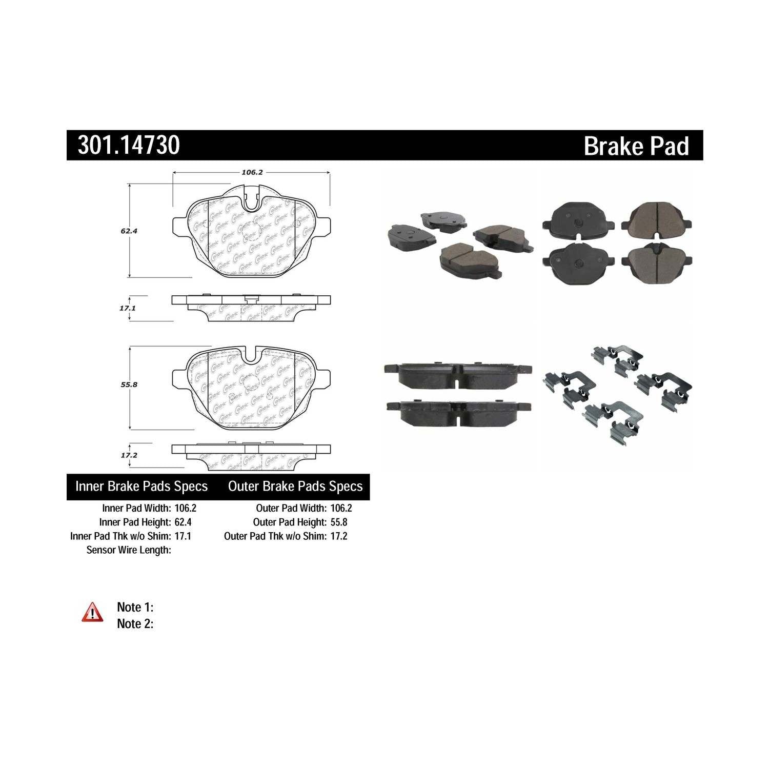 centric parts premium ceramic brake pads with shims and hardware  frsport 301.14730