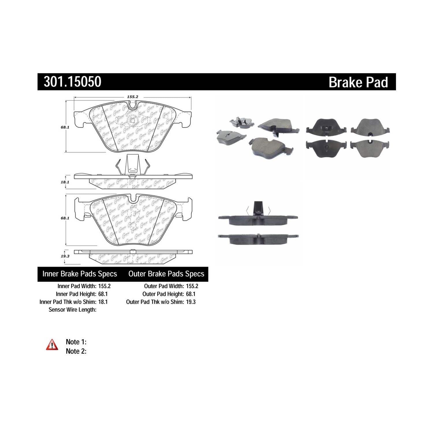 centric parts premium ceramic brake pads with shims and hardware  frsport 301.15050