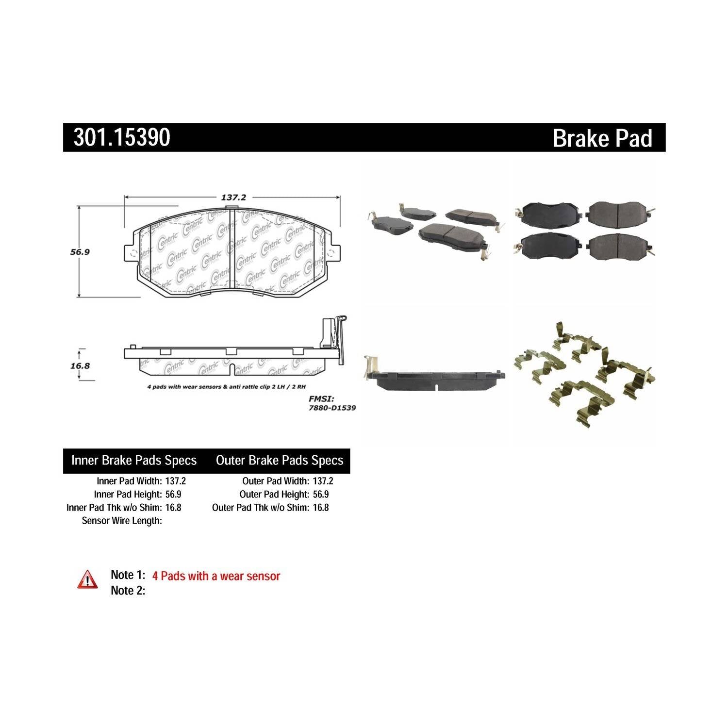 centric parts premium ceramic brake pads with shims and hardware  frsport 301.15390