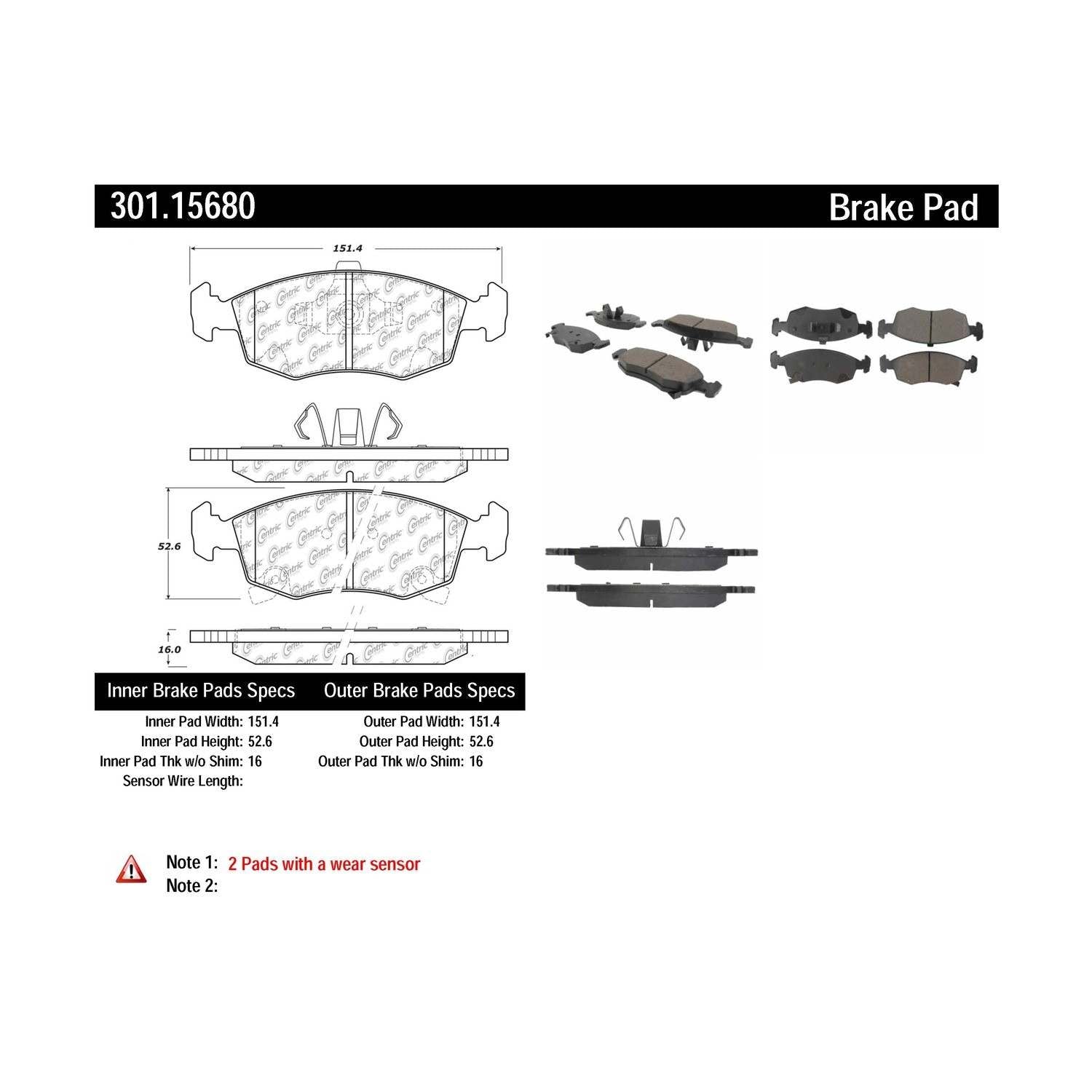 centric parts premium ceramic brake pads with shims and hardware  frsport 301.15680