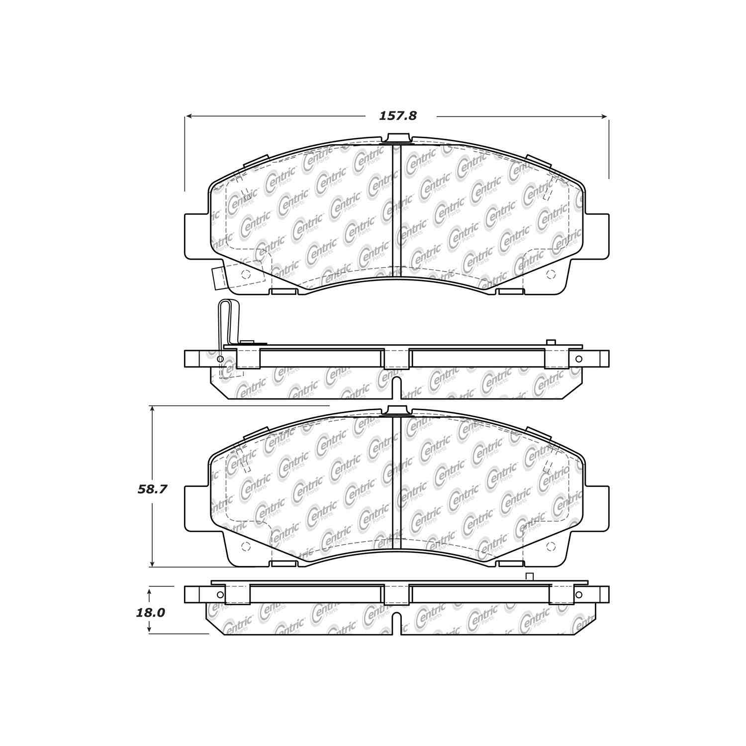 centric parts premium ceramic brake pads with shims and hardware  frsport 301.15840