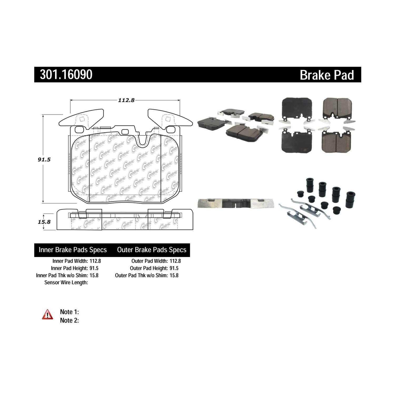 centric parts premium ceramic brake pads with shims and hardware  frsport 301.16090