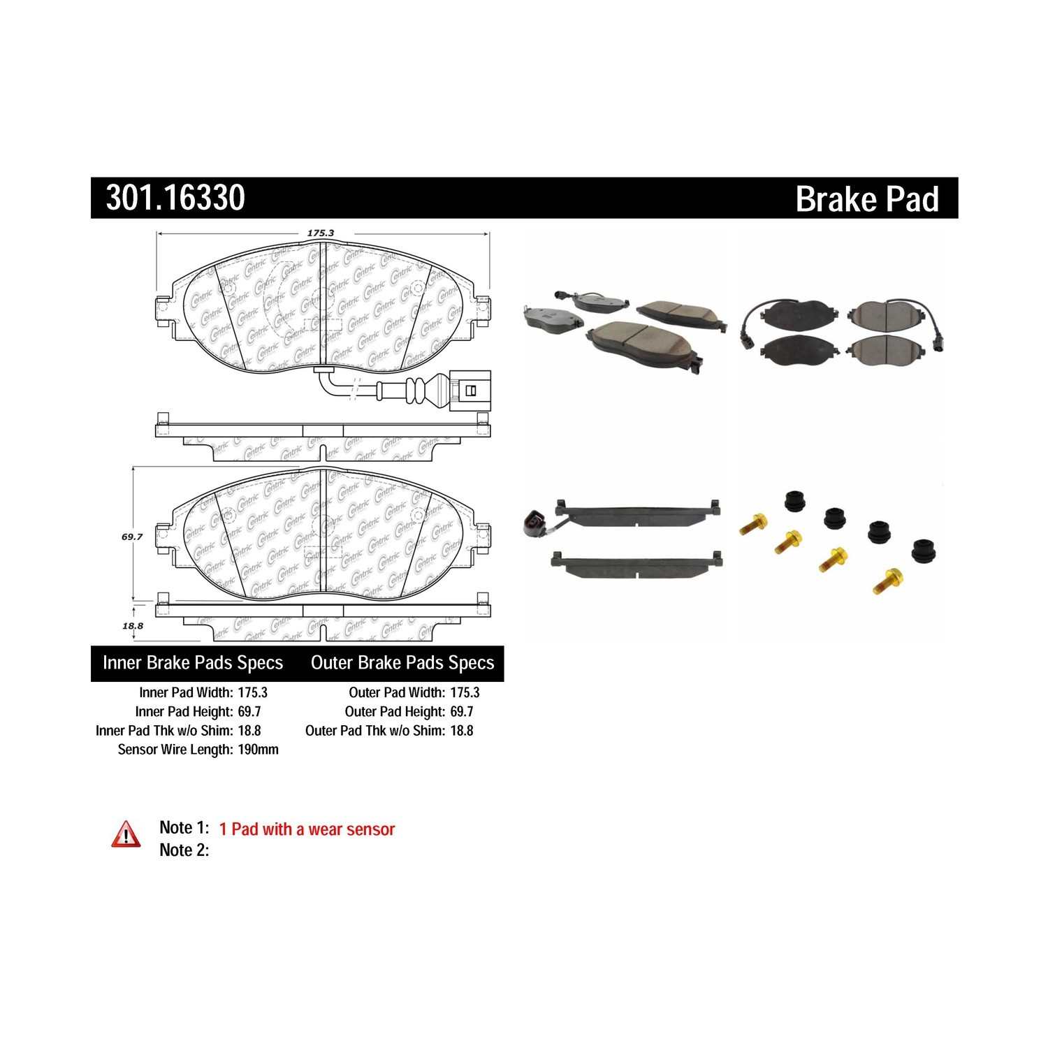 centric parts premium ceramic brake pads with shims and hardware  frsport 301.16330