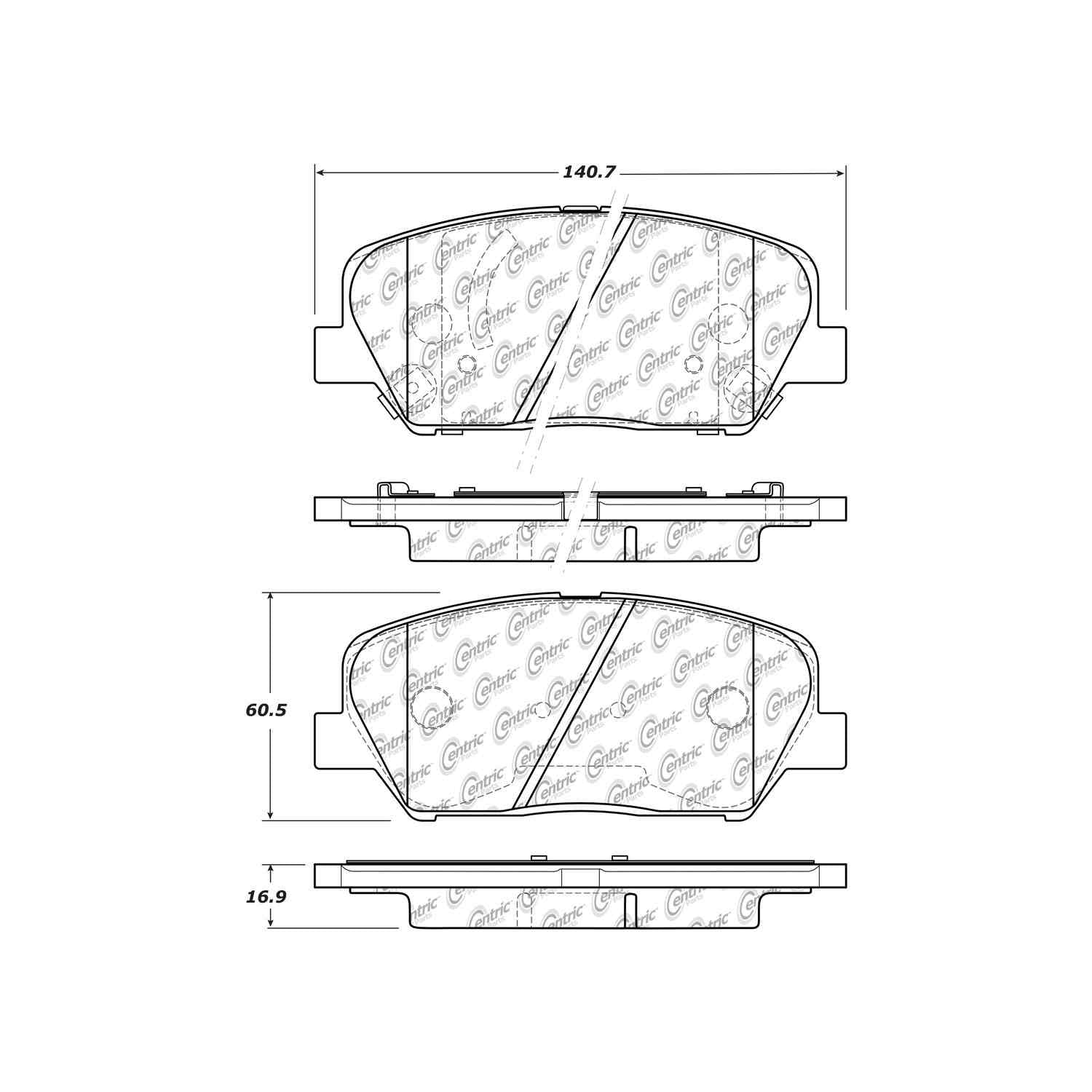 centric parts premium ceramic brake pads with shims and hardware  frsport 301.16750