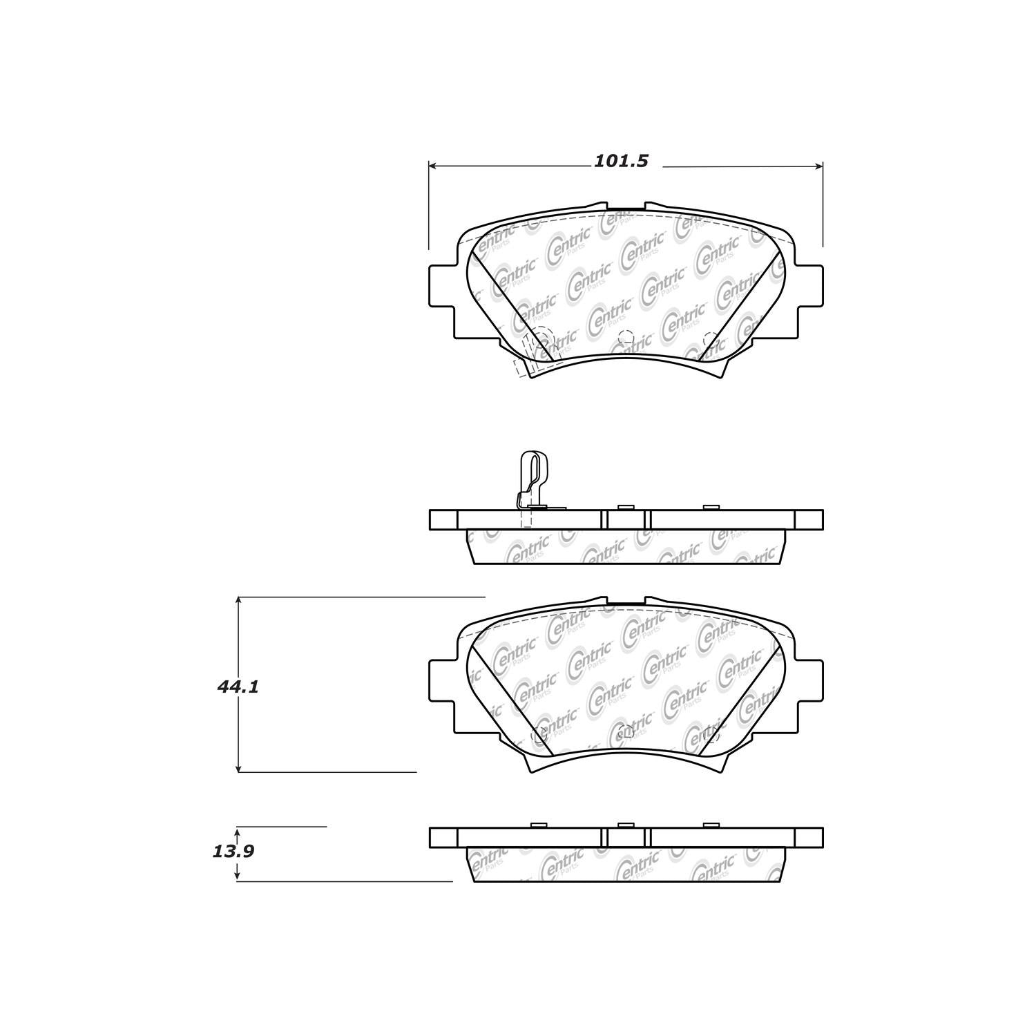 centric parts premium ceramic brake pads with shims and hardware  frsport 301.17290