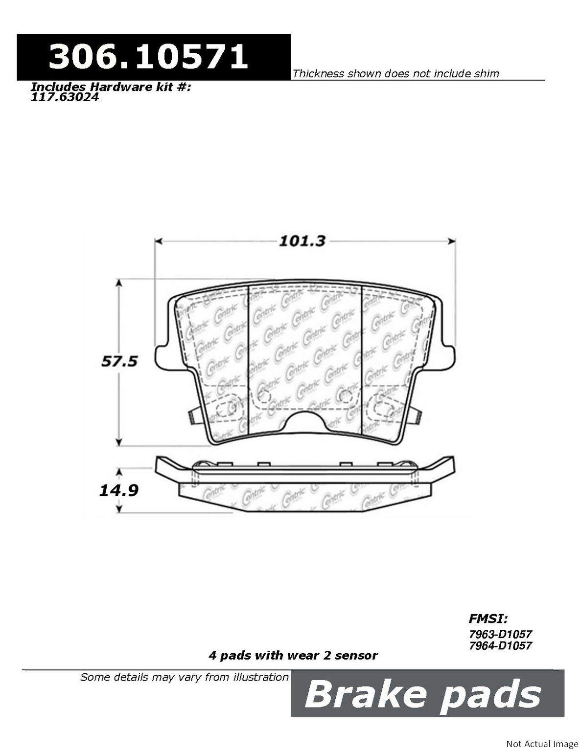 Centric Parts Fleet Performance Brake Pads with Hardware  top view frsport 306.10571