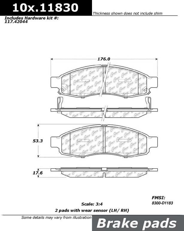 Centric Parts Fleet Performance Brake Pads with Hardware  top view frsport 306.11830