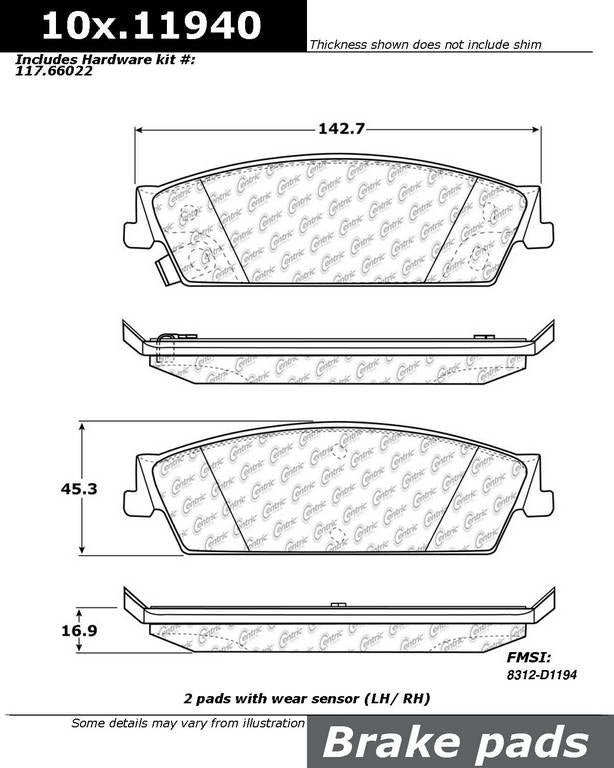 Stoptech Centric Performance 08 Escalade/Tahoe/Yukon/Denali/Avalanche/Silverado Rear Brake Pads 306.11940