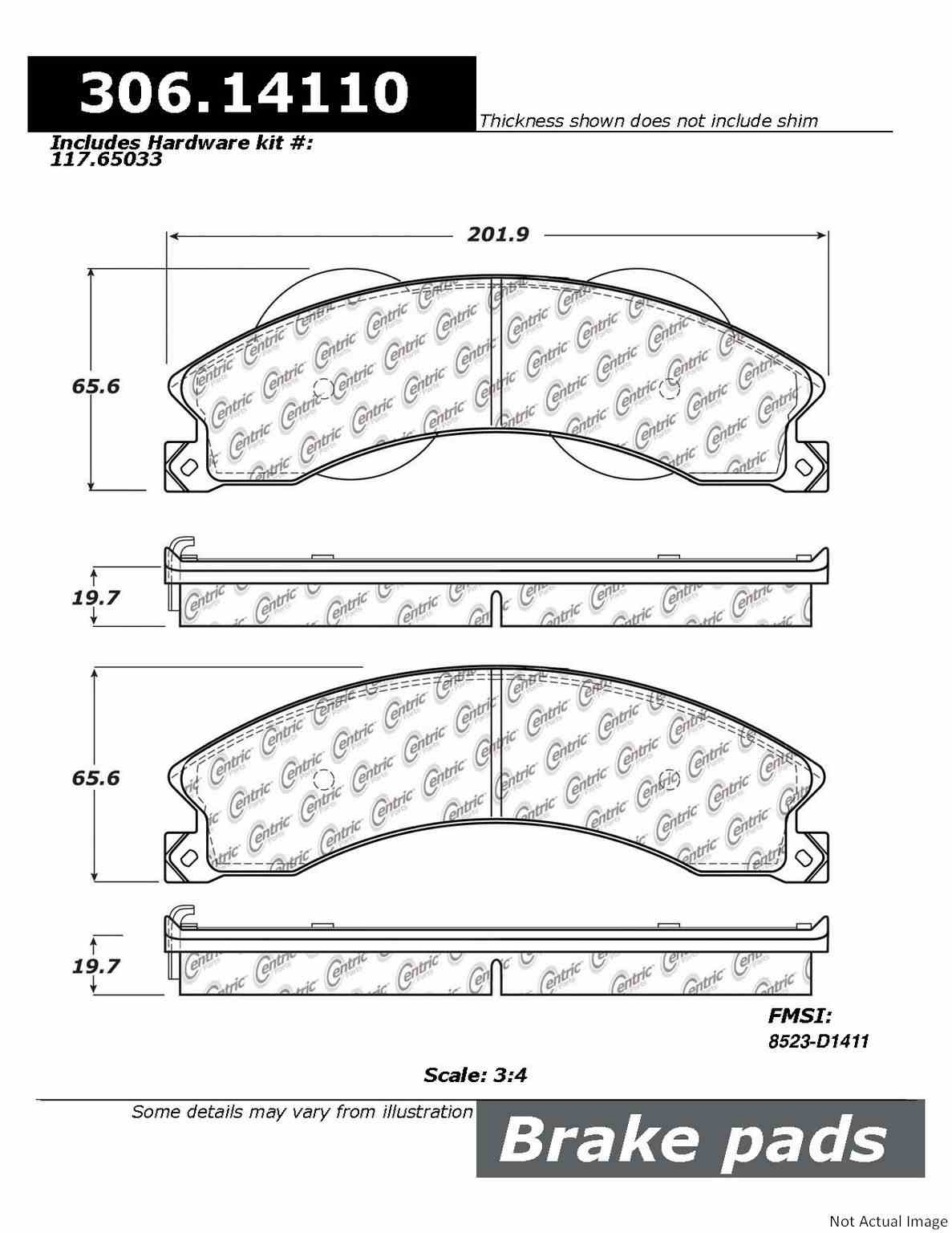 Centric Parts Fleet Performance Brake Pads with Hardware  top view frsport 306.14110