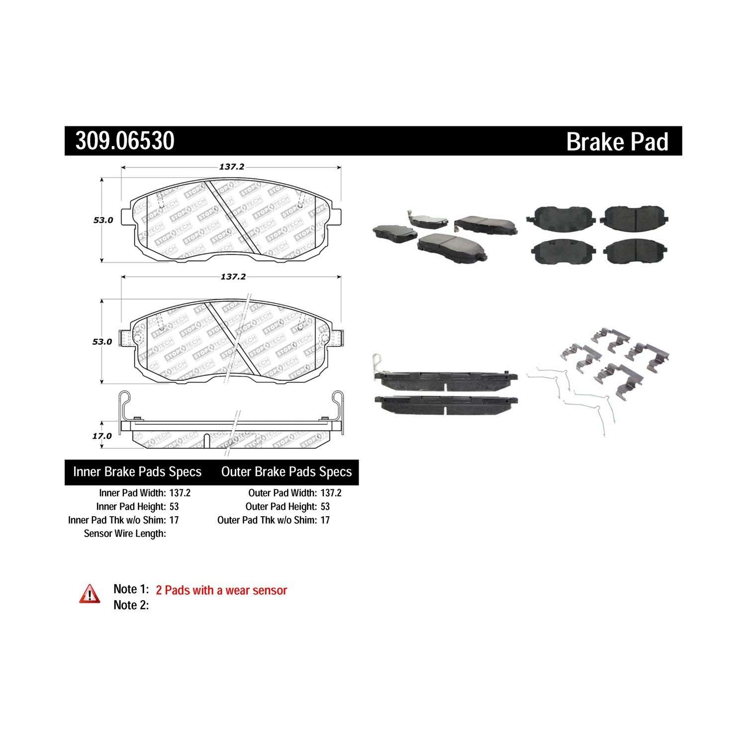 stoptech sport brake pads with shims and hardware  frsport 309.06530