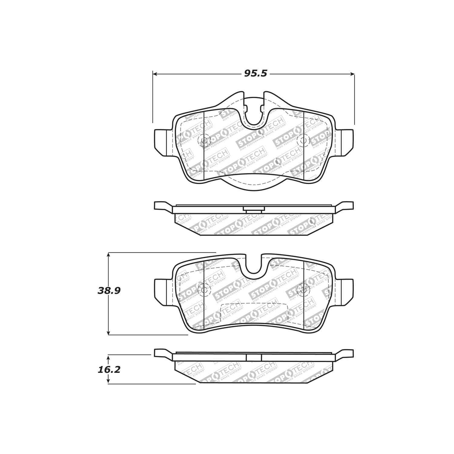 stoptech sport brake pads with shims and hardware  frsport 309.13090