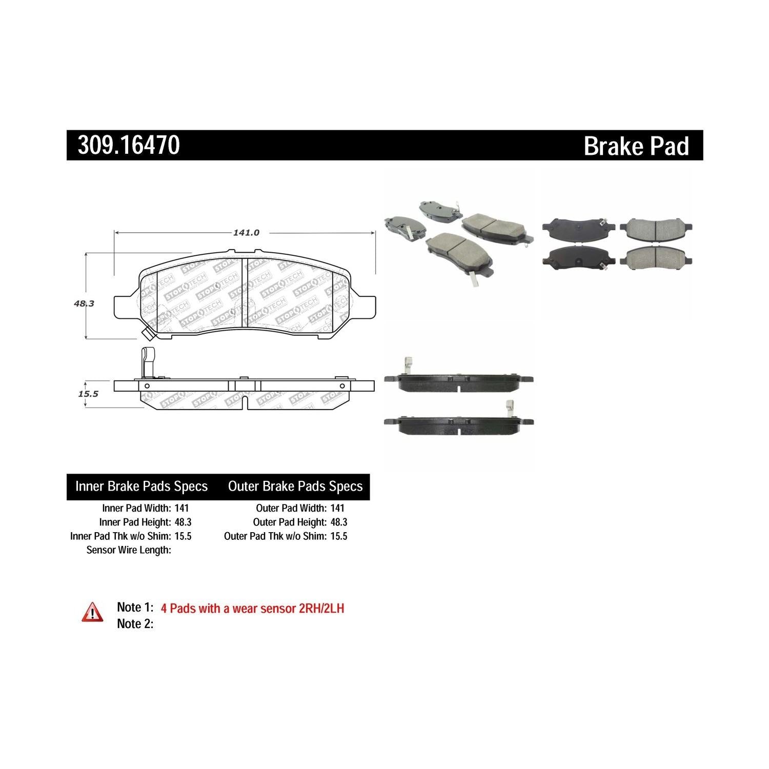 stoptech sport brake pads with shims and hardware  frsport 309.16470