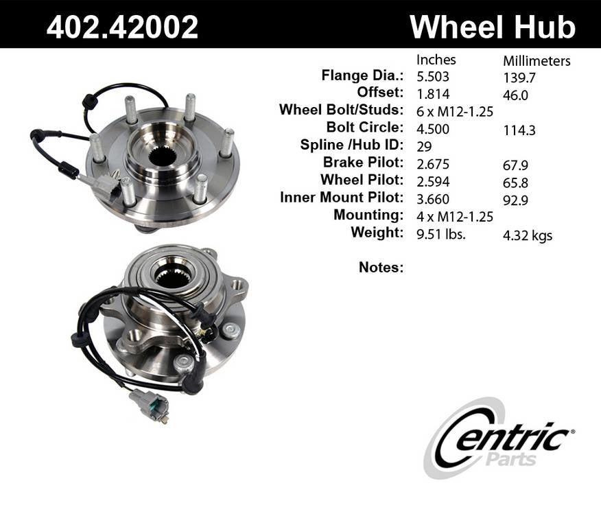 Centric Parts Premium Hub and Bearing Assembly With Integral ABS  top view frsport 402.42002