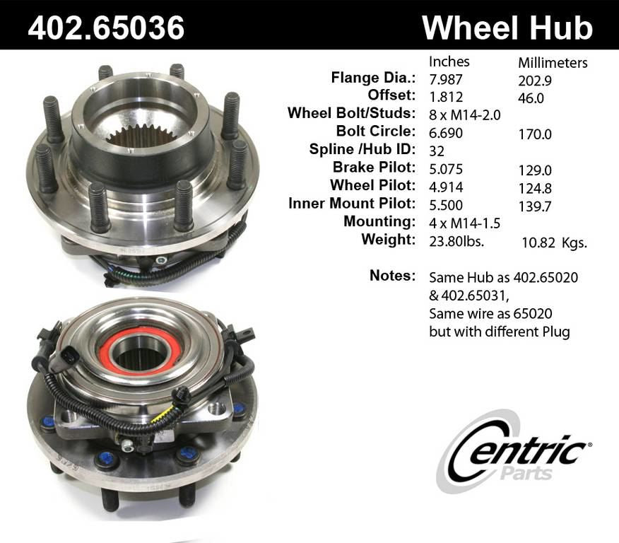 centric parts premium hub and bearing assembly with integral abs  frsport 402.65036