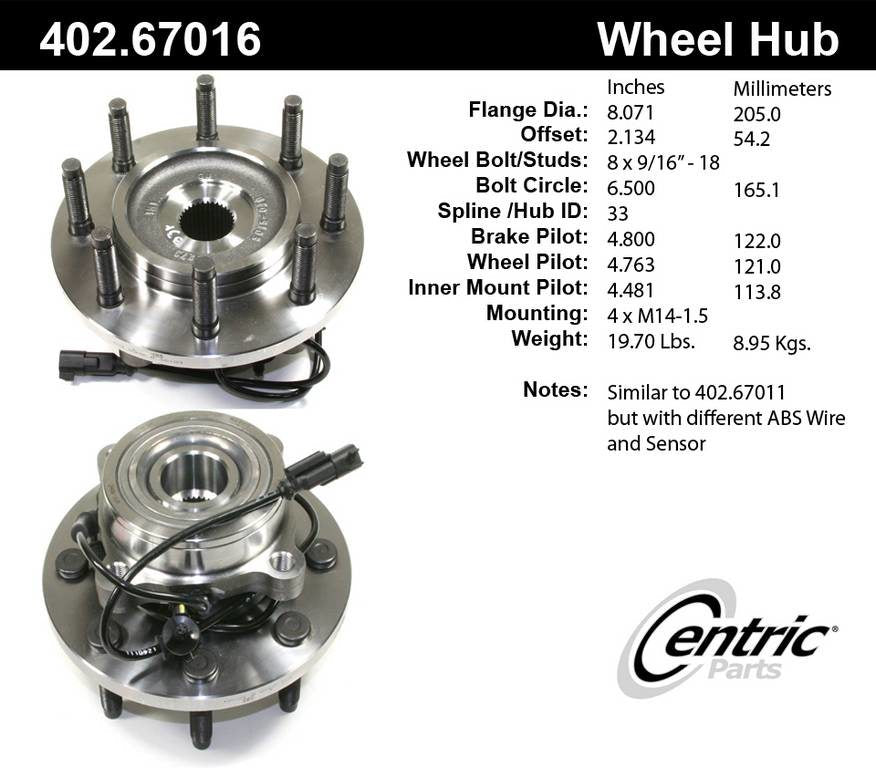 Centric Parts Premium Hub and Bearing Assembly With Integral ABS  top view frsport 402.67016