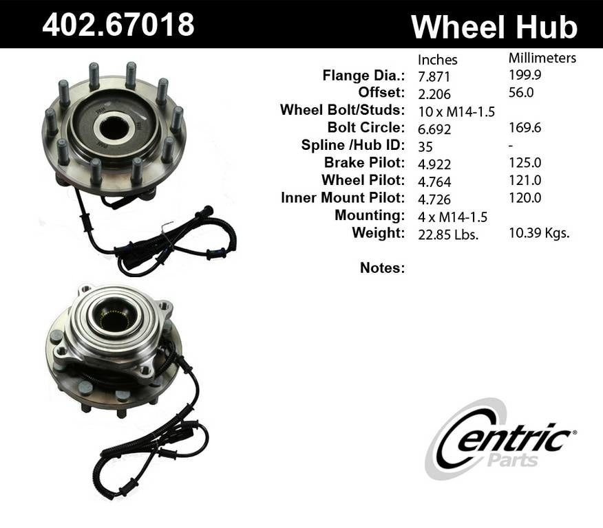 centric parts premium hub and bearing assembly with integral abs  frsport 402.67018