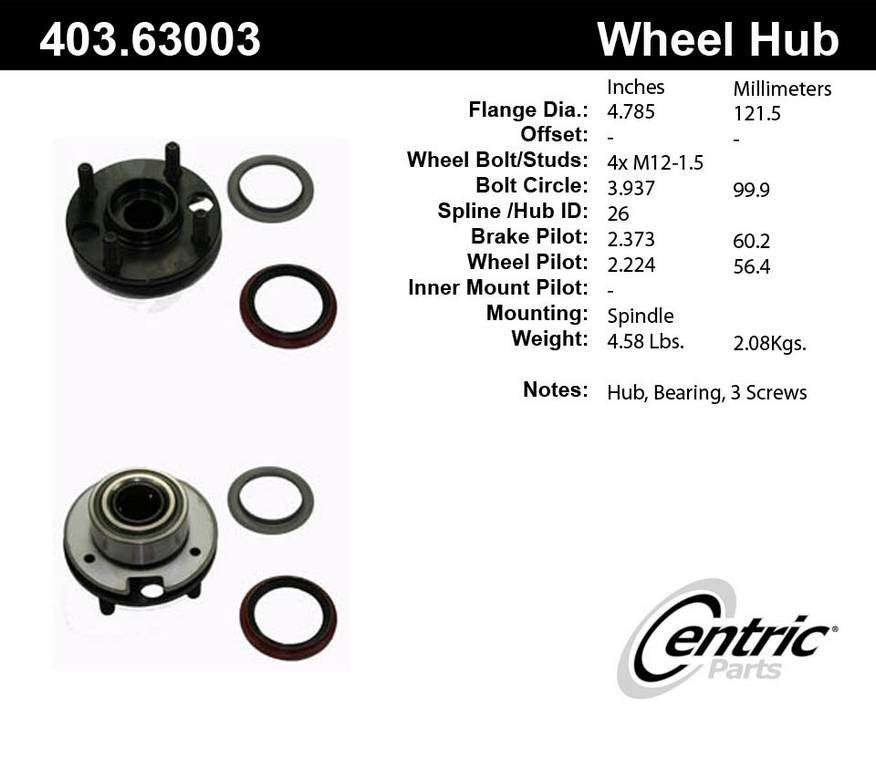 Stoptech Centric Premium Hub and Bearing Hub Assembly Repair Kit - Front 403.63003