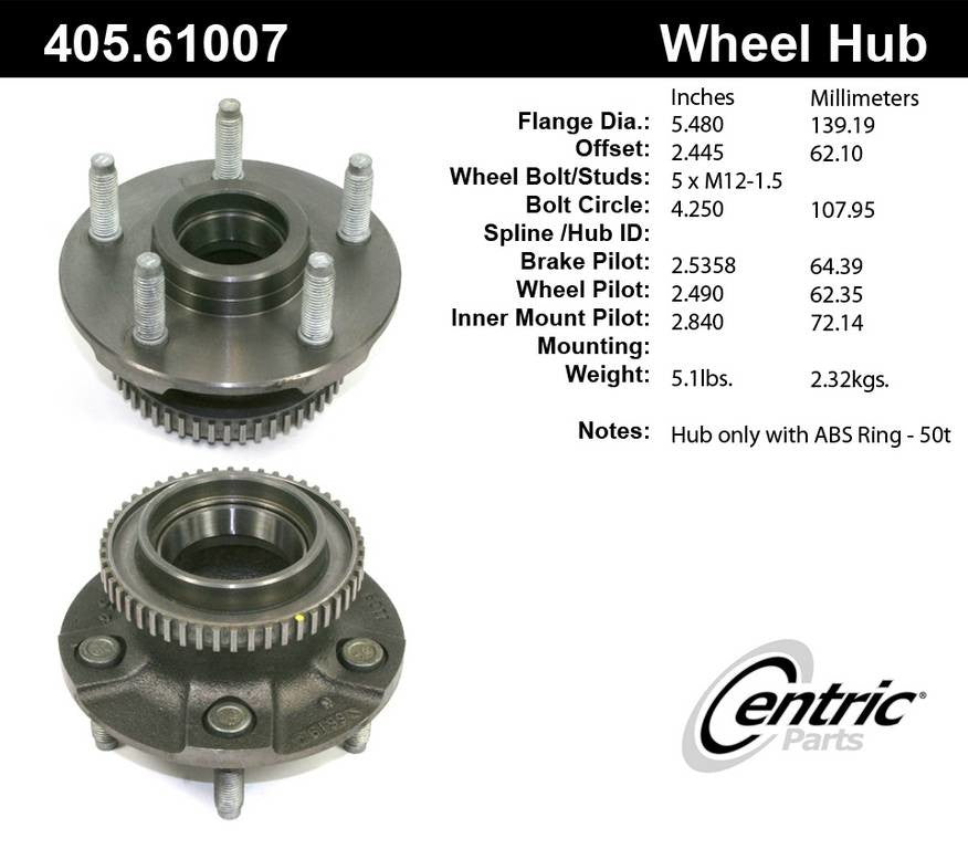 Stoptech Centric Premium Hub and Bearing Assembly - Rear 405.61007