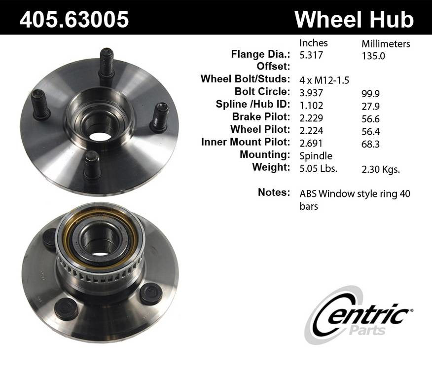 C-Tek Standard Hub and Bearing Assembly With ABS  top view frsport 405.63005E