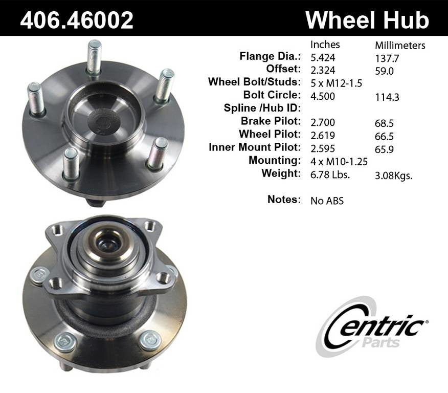 Centric Parts Premium Hub and Bearing Assembly  top view frsport 406.46002