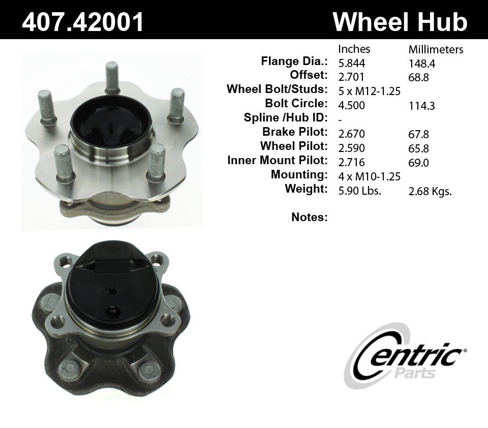 centric parts premium hub and bearing assembly with integral abs  frsport 407.42001