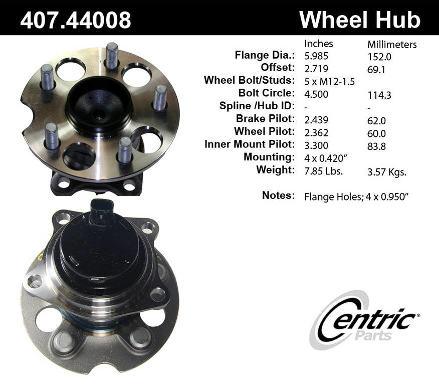 Centric Parts Premium Hub and Bearing Assembly With Integral ABS  top view frsport 407.44008