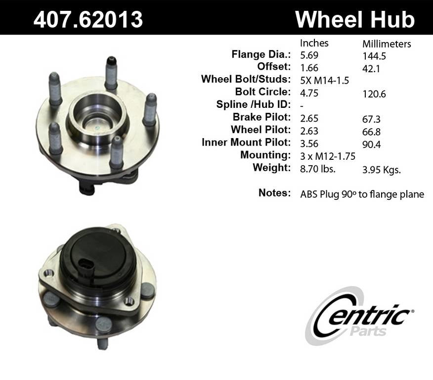 centric parts premium hub and bearing assembly with integral abs  frsport 407.62013