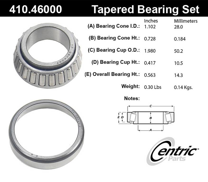 centric parts premium wheel bearing and race set  frsport 410.46000