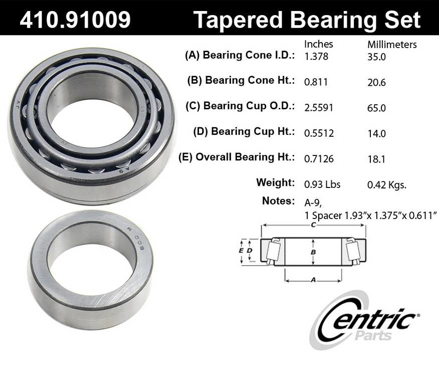 centric parts premium wheel bearing and race set  frsport 410.91009