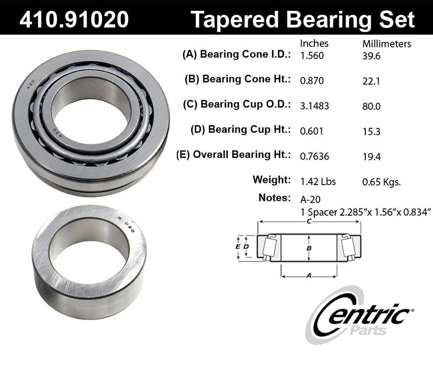 Stoptech Centric Premium Tapered Bearing - Rear 410.91020